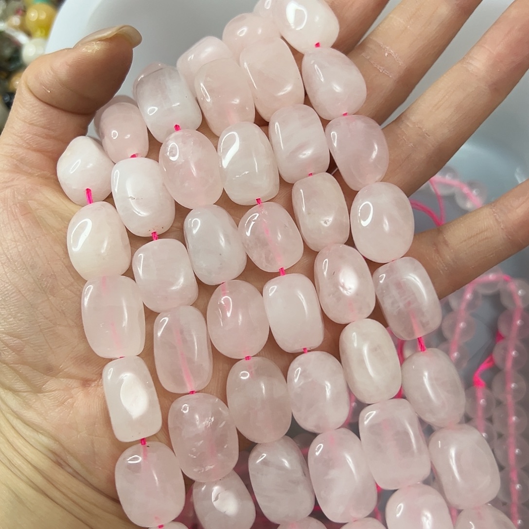 玛瑙/玉髓未镶嵌珠宝半成品，卡12x17粉水晶块一条