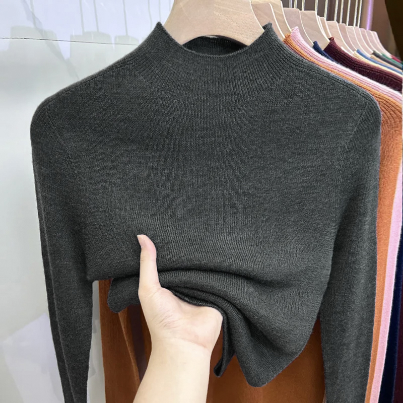 [精纺美丽诺羊毛]不缩水不变形无缝一体时尚半高领针织衫打底衫女
