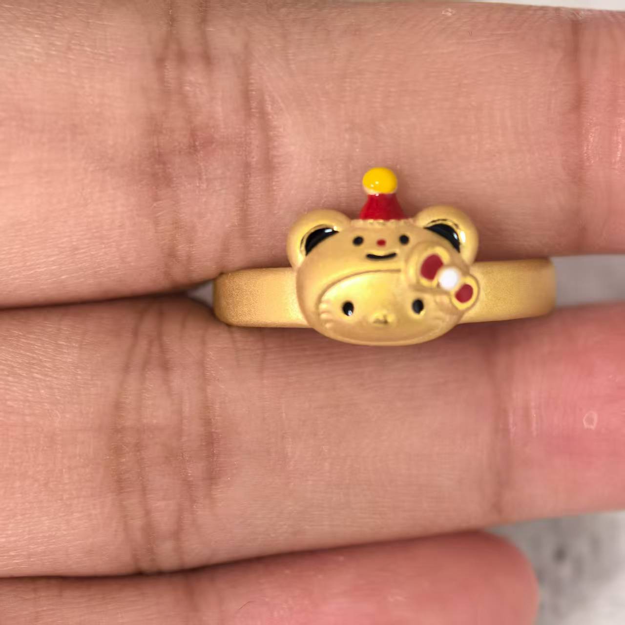  璟金珠宝足金999黄金卡通可爱小熊戒指送女友礼物圈口可选