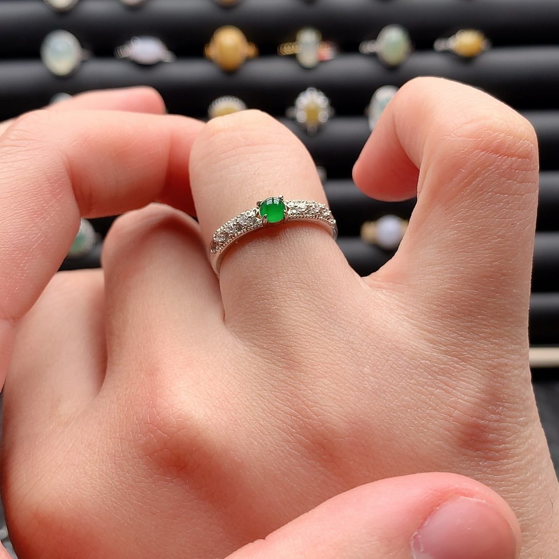 翡翠戒指银S925镶嵌0072