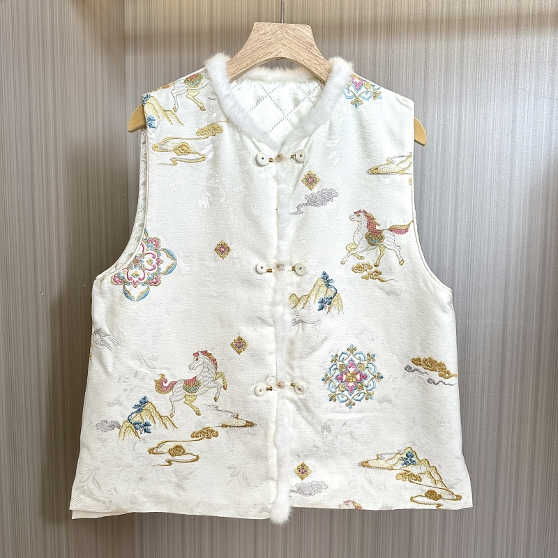 （敦煌飞马加厚）新中式重工刺绣丝绒加厚马甲温柔精致感飞天马刺