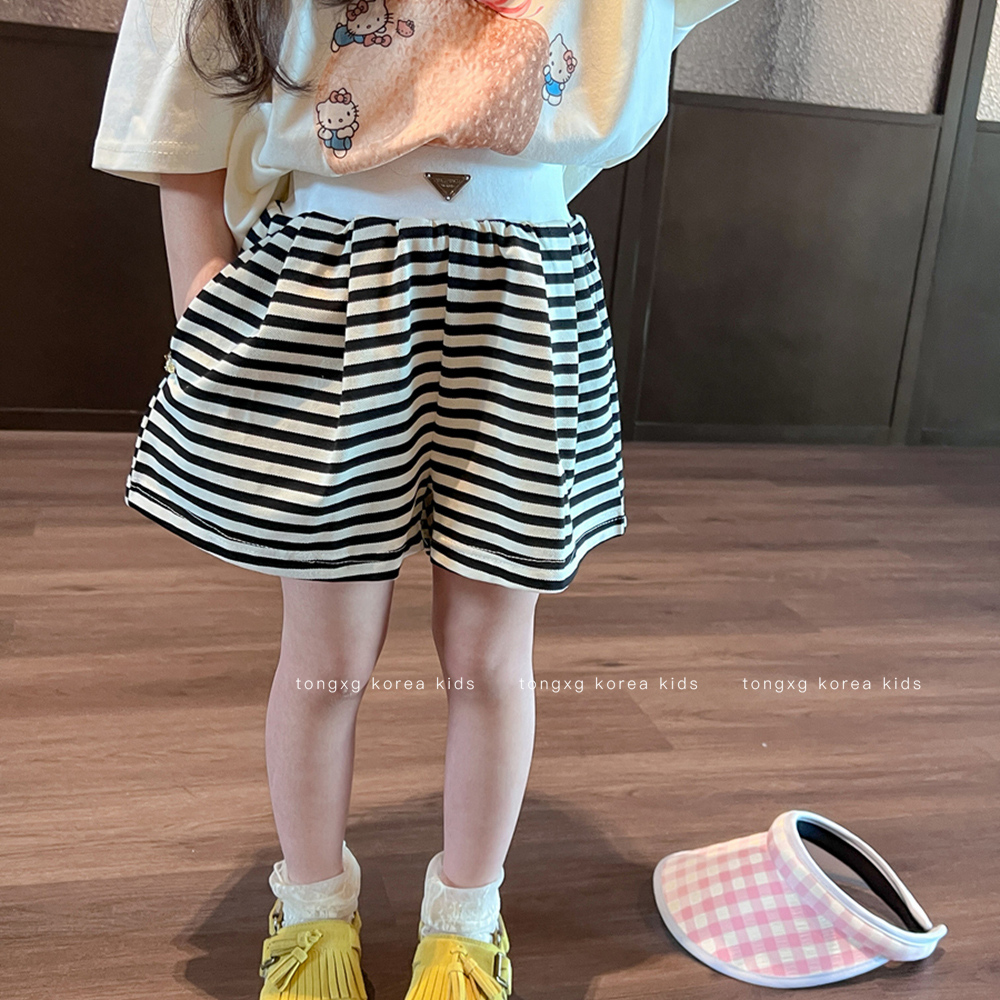韩国bora2025女童韩版休闲条纹短裤新款儿童宽松A字运动裤潮kt123