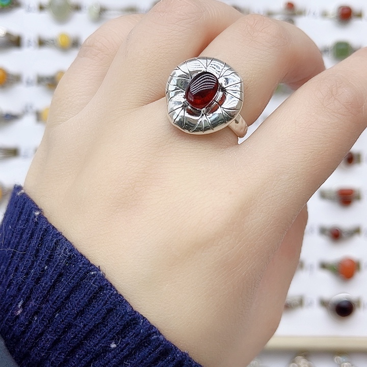 血珀戒指银S925镶嵌天然