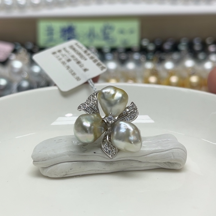 银S925镶嵌戒指海水珍珠Keshi 73号
