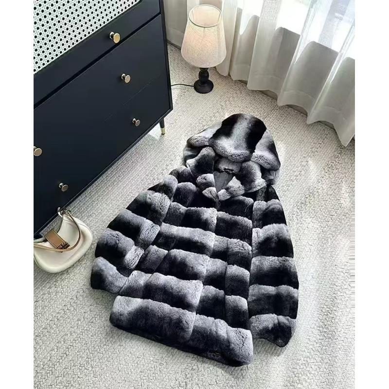 冬季新款高级中长款龙猫獭兔戴帽子外套8841