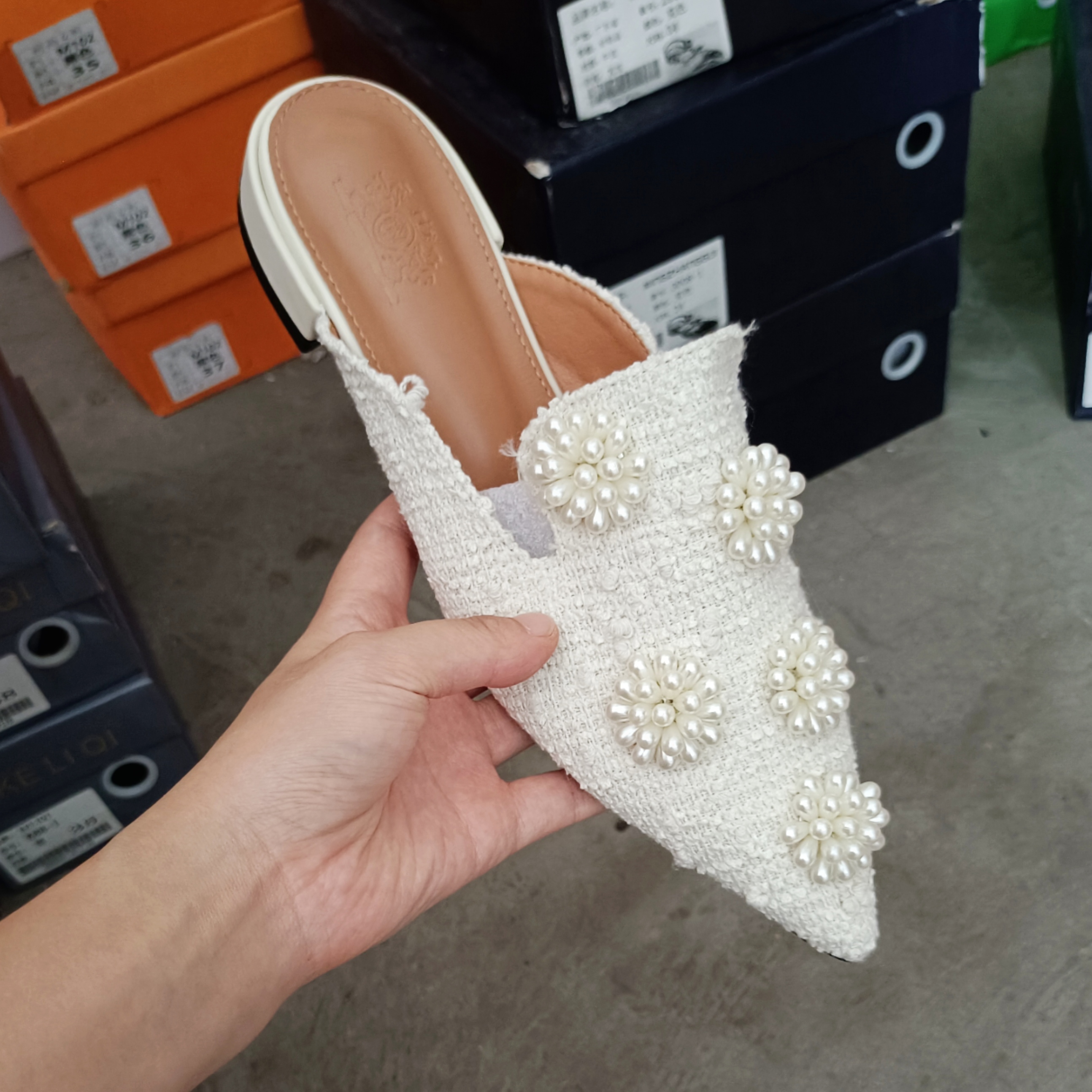 216-82花朵淑女平底包头日常纯色包头拖气质度假风