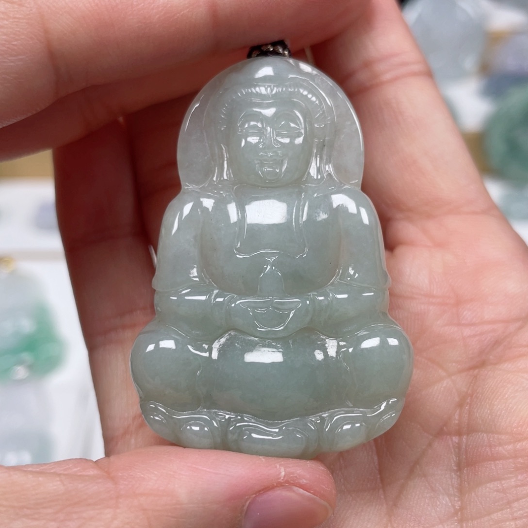 翡翠颈饰未镶嵌天然翡翠A货观音F5