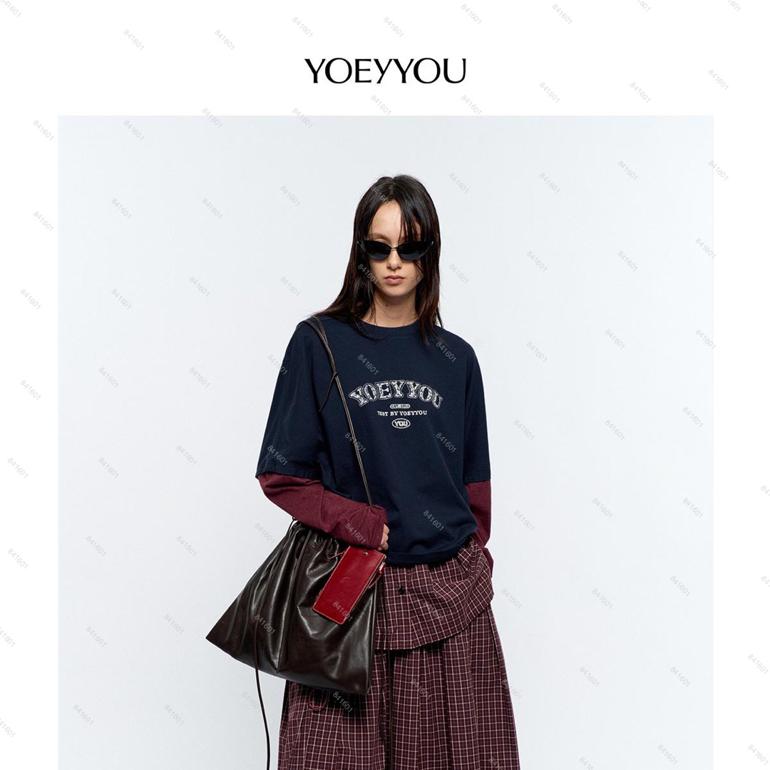 YOEYYOU 26PS 设计师品牌 拼接长袖T恤WHATsUP