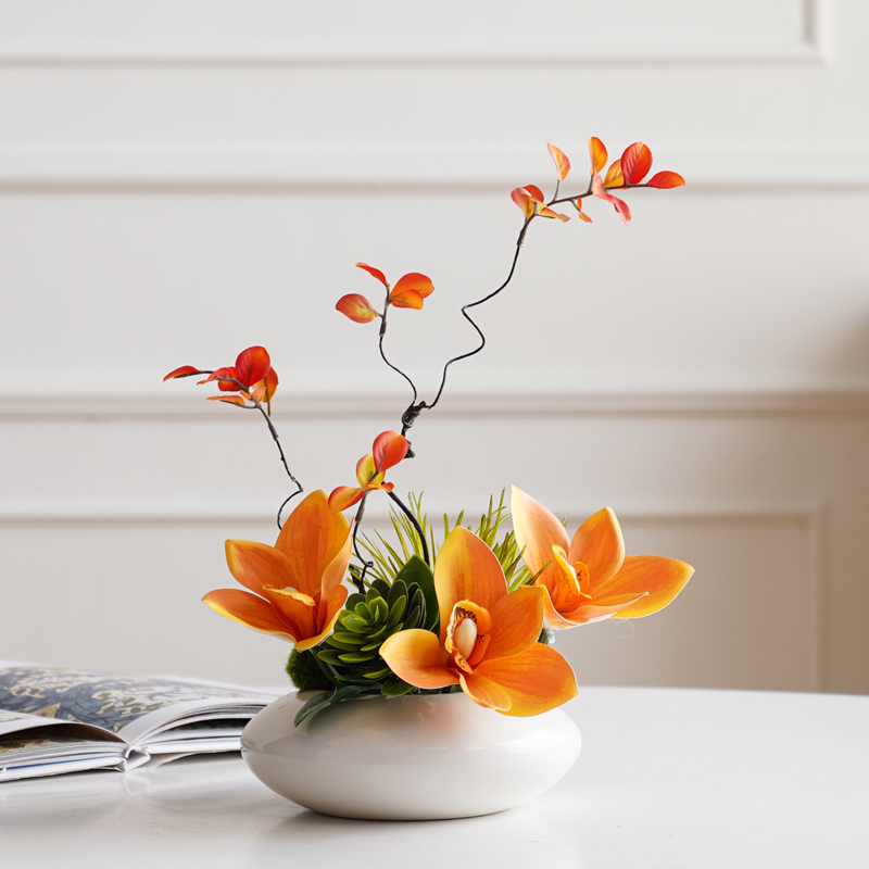 仿真现代简约蕙兰盆栽桌花摆件客厅茶几餐桌书房摆放