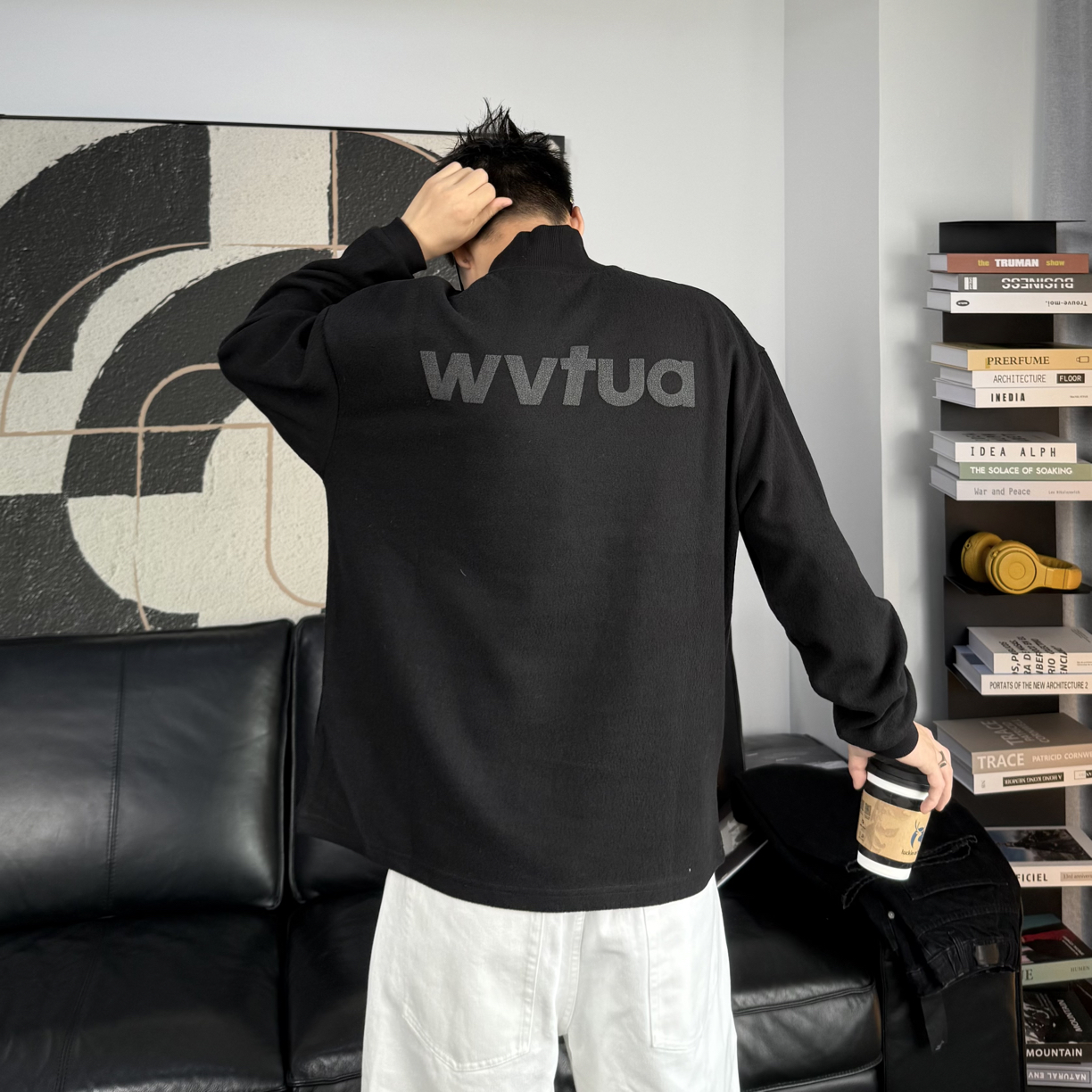 秋冬 半高领后背发泡胶字母长袖T