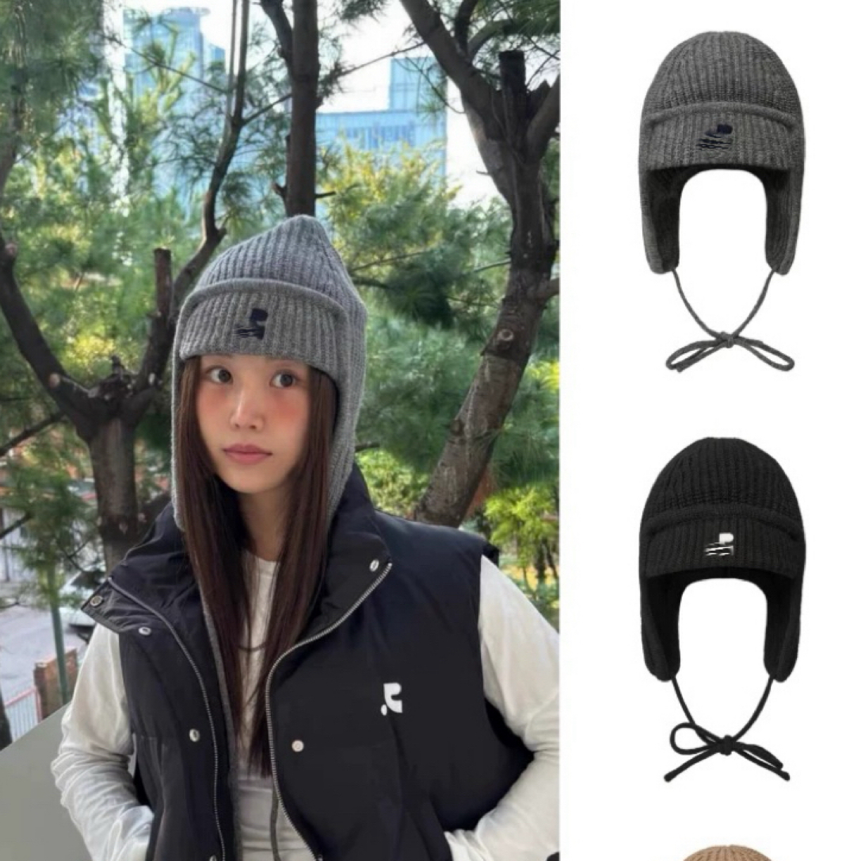 2025新款秋冬保暖护耳针织帽子女百搭系带帽防寒刺绣毛线帽情侣