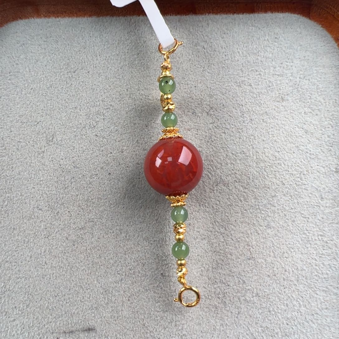 南红玛瑙银S925镶嵌（万能扣圆珠延长链13mm+