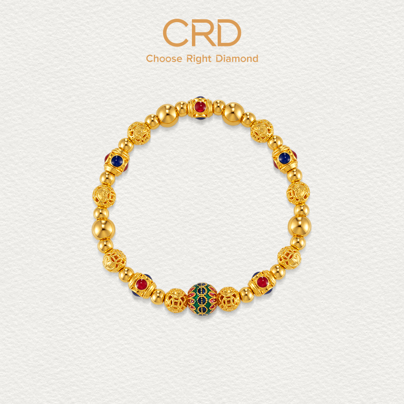 CRD克徕帝绣球花珠足金手串莲花纹国潮复古鎏彩百搭女款手串送礼