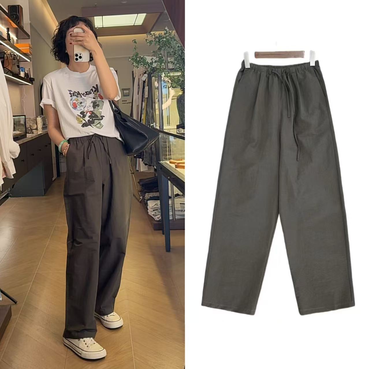 2105  【轻松走走裤】宽松松紧腰慵懒风纯色简约休闲裤