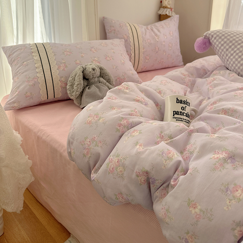 春秋ins全棉四件套加厚100%斜纹纯棉田园风碎花床单被套床上用品
