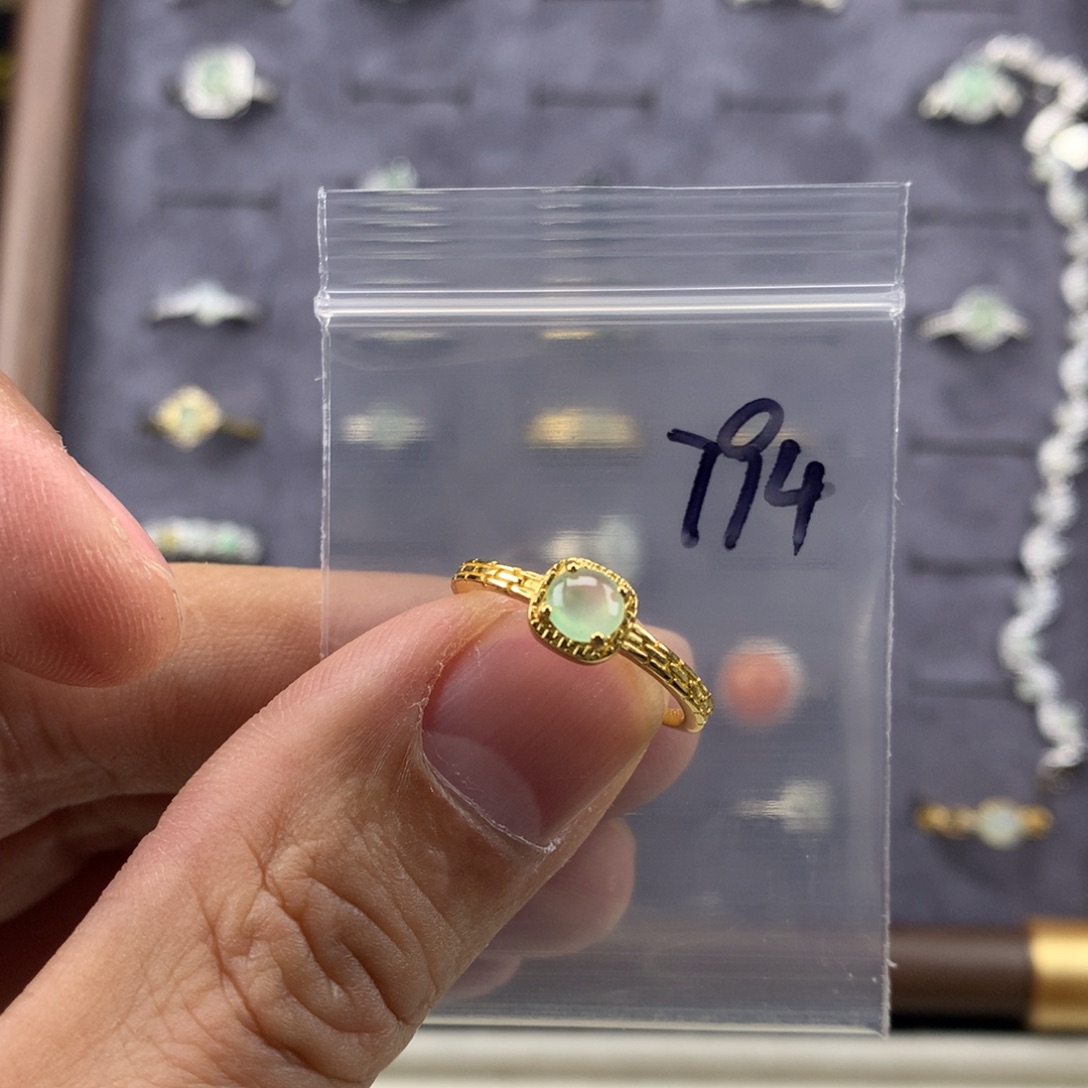 翡翠银S925镀金镶嵌戒指794