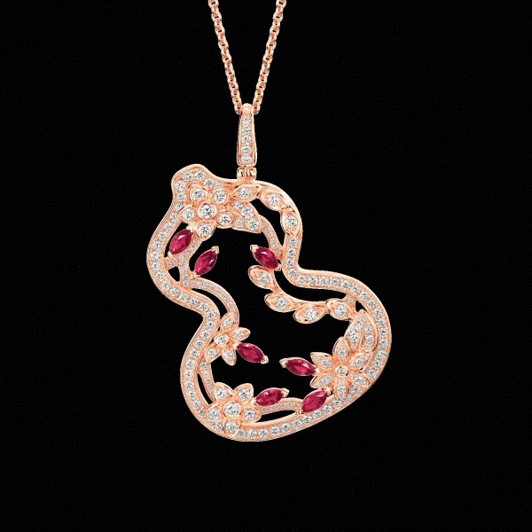 18K金钻石红宝葫芦项链 CZ (定制品质48小时鉴赏期）