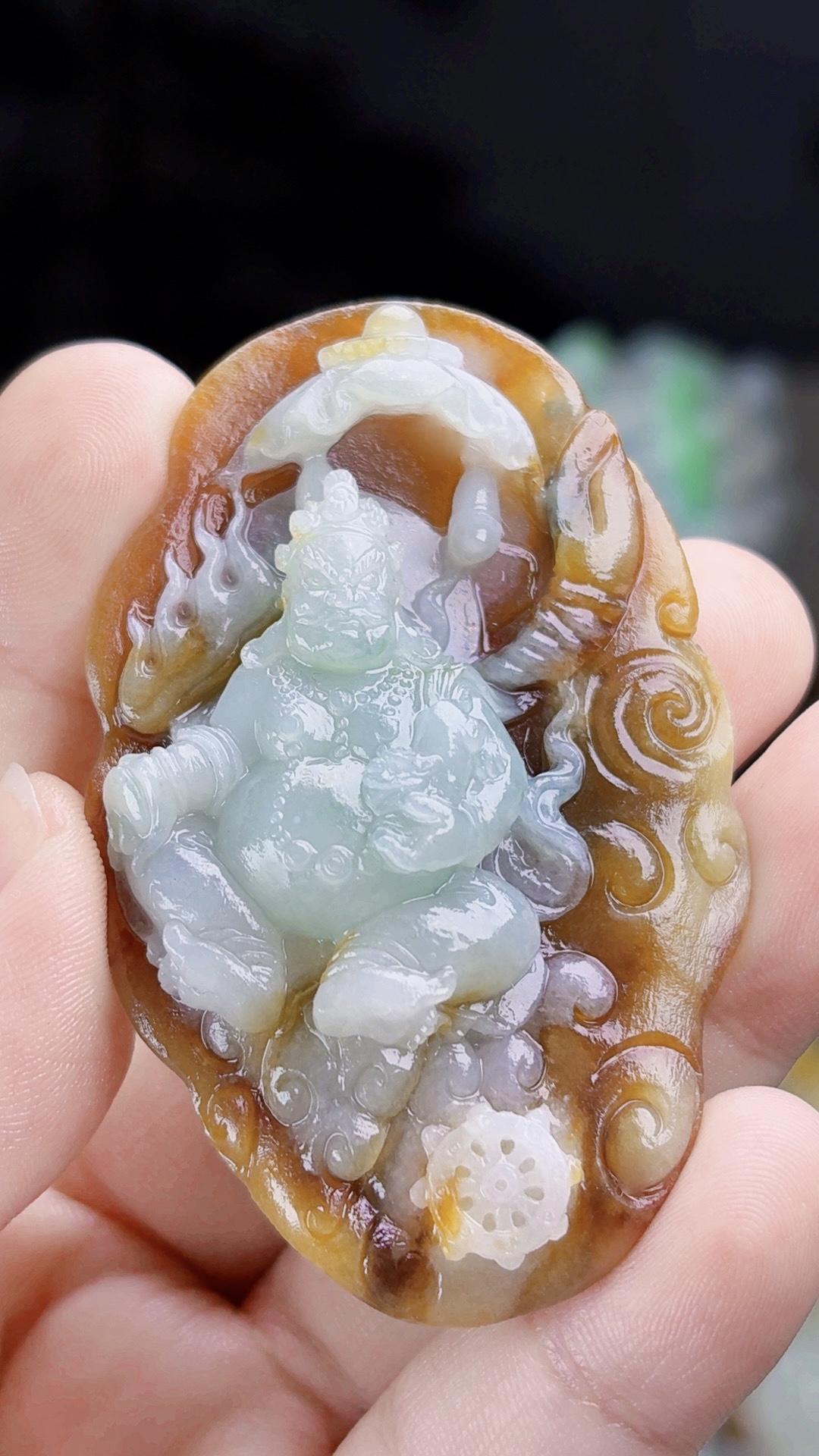 天然缅甸翡翠冰胶皮壳黄财神毛货买断需抛光尺寸64-40-15