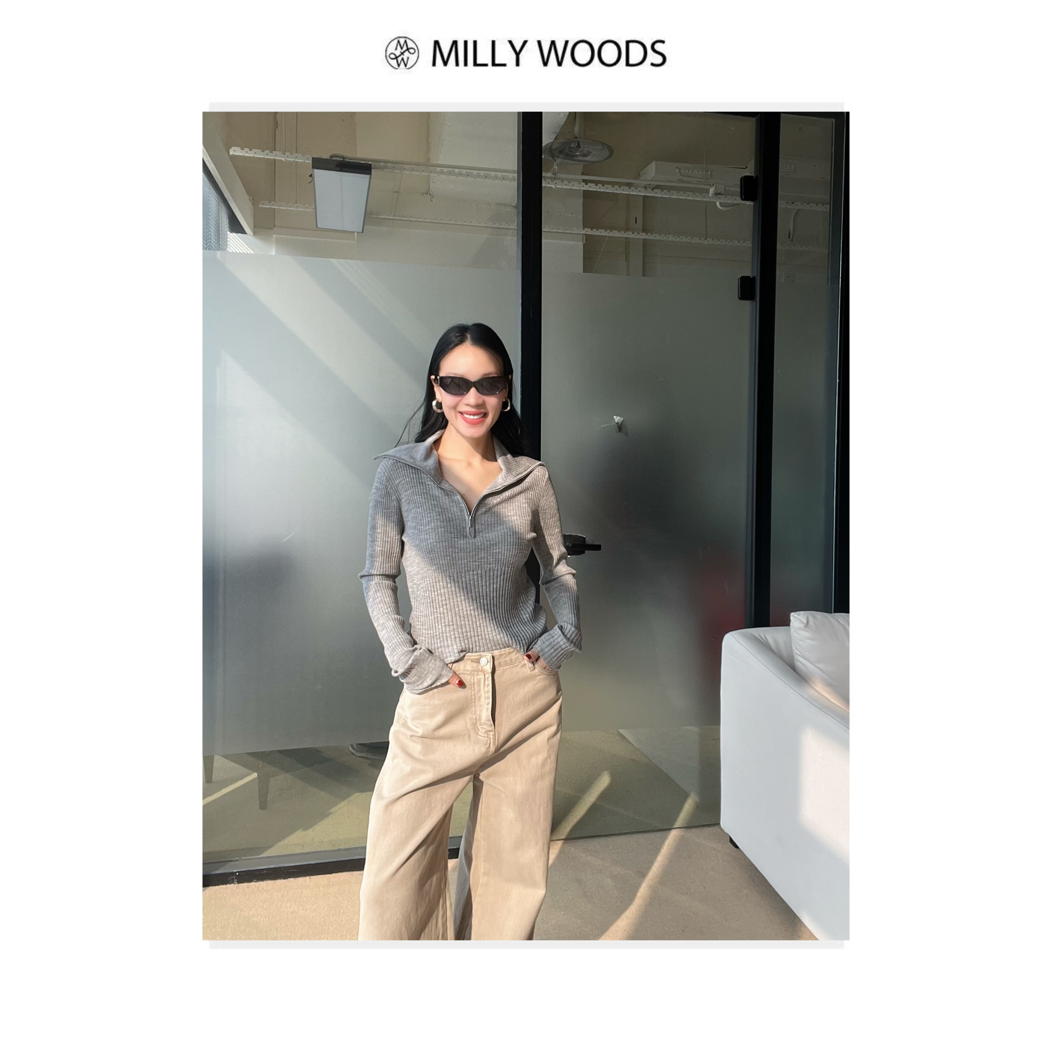 半拉链竖坑条毛衣