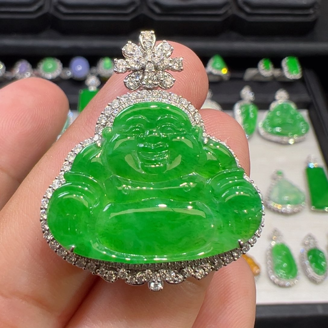 翡翠吊坠(不含链)18K金镶嵌