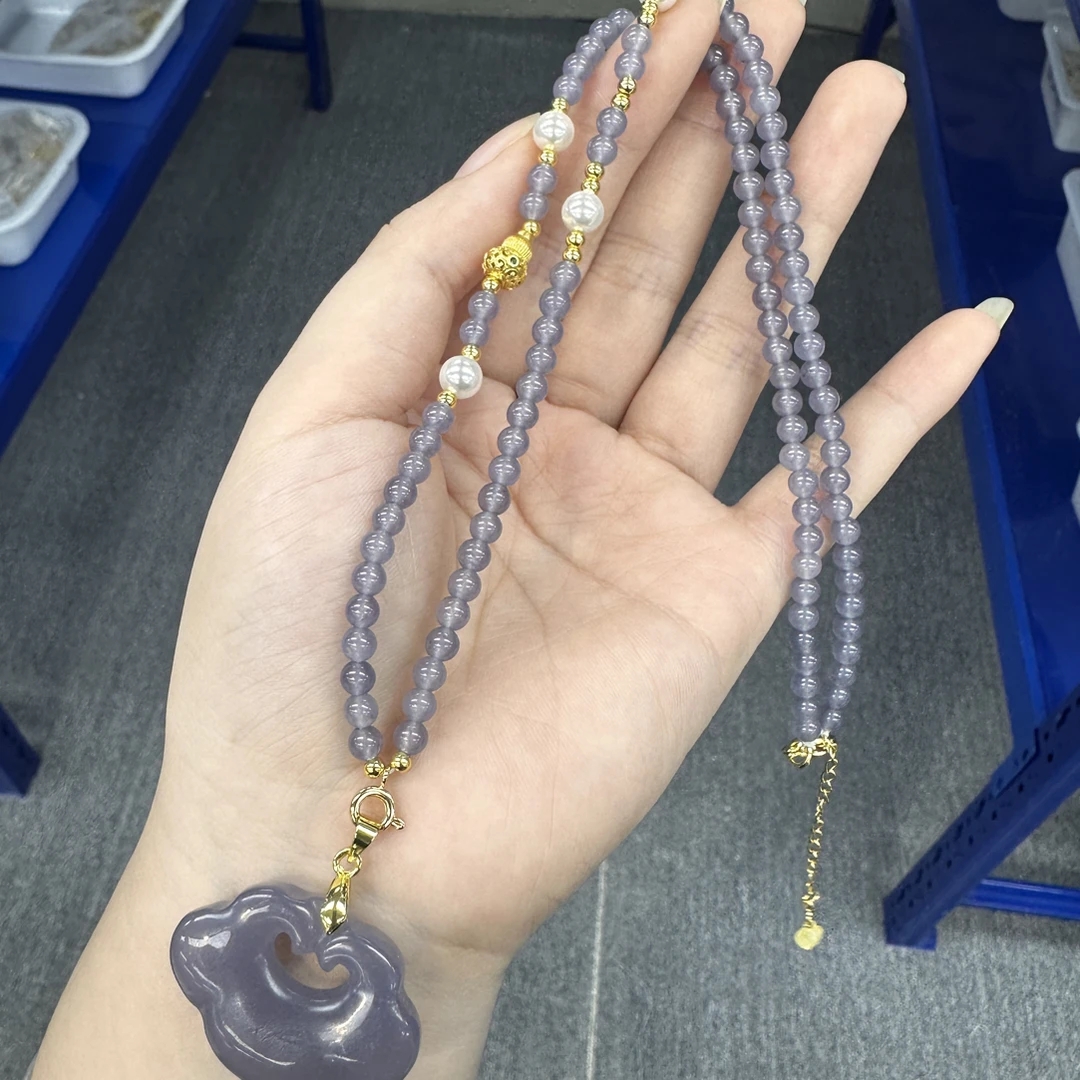 保真高品质精品烟紫景泰蓝工艺吉祥如意精致款项链