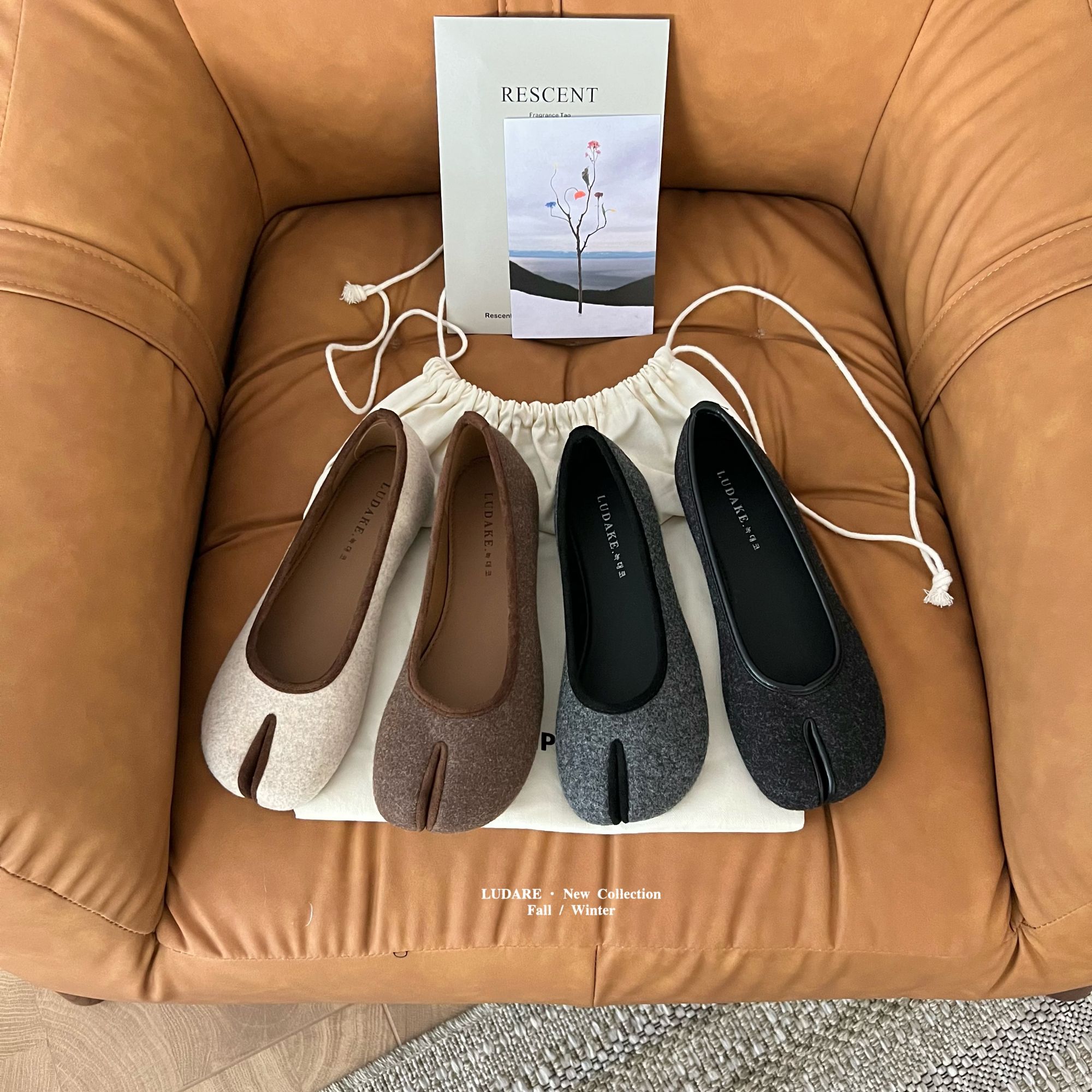 鑫燃KIKI 复古森系毛呢气质分趾单鞋 DK966-9 MDG（F）