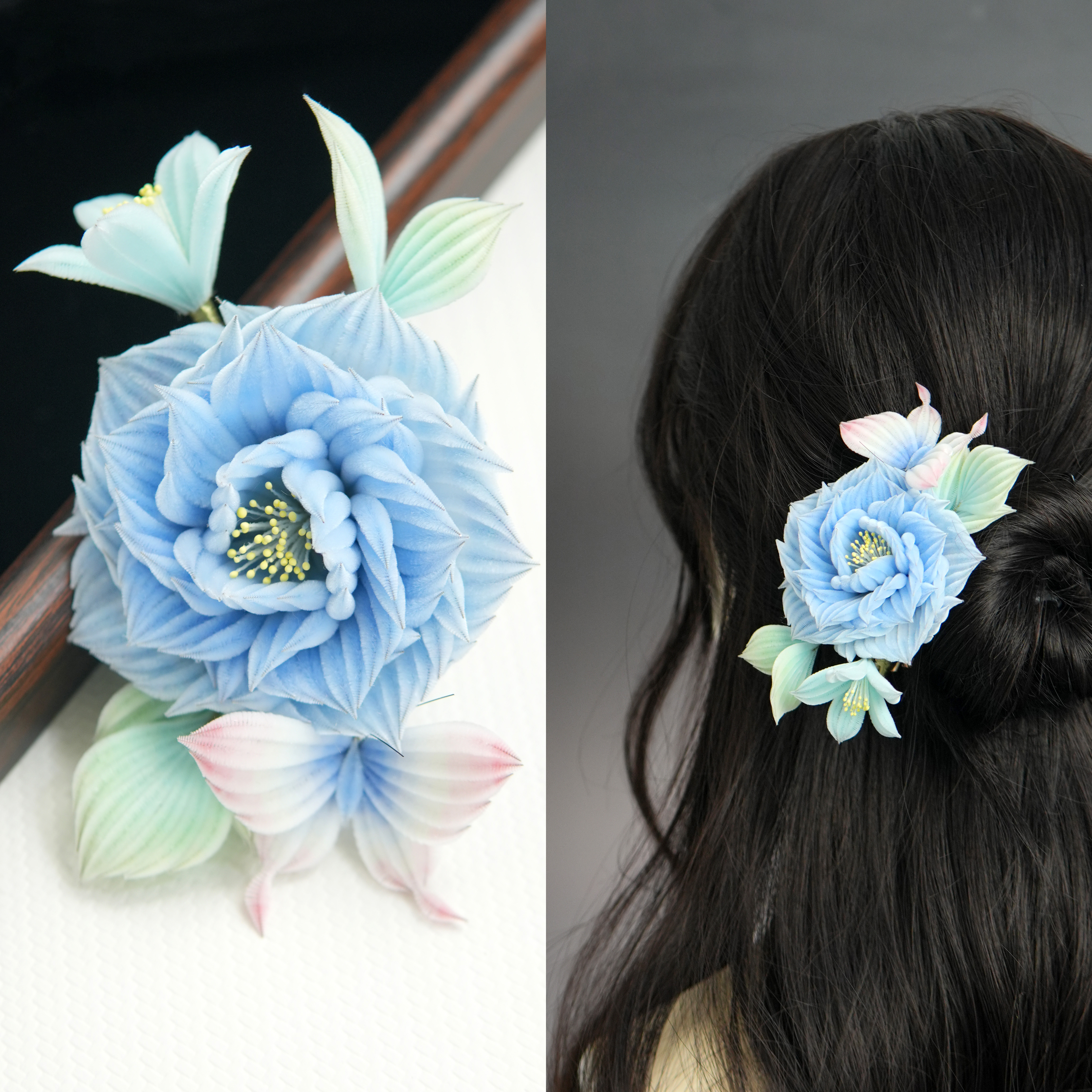 【霜上花】非遗绒花簪发簪发钗发梳汉服饰品国风新中式