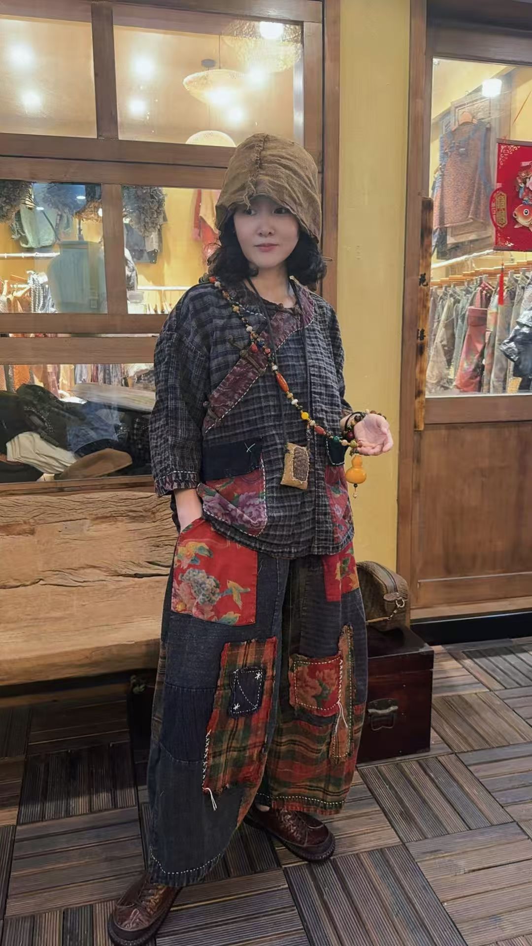 秋季新款休闲时尚老布拼接女上衣显瘦气质网红百搭复古宽松