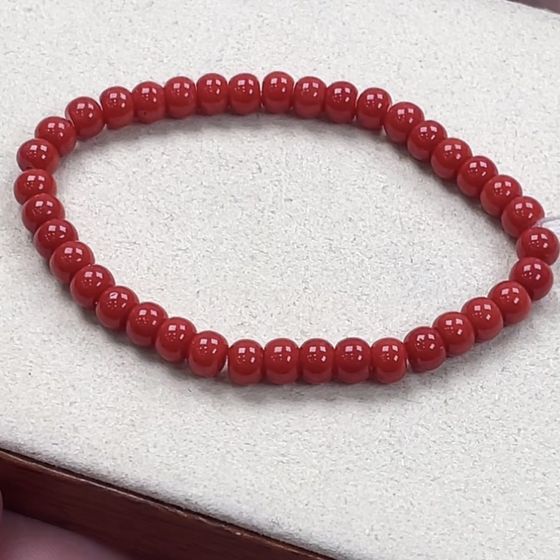 天然红珊瑚算盘珠手串