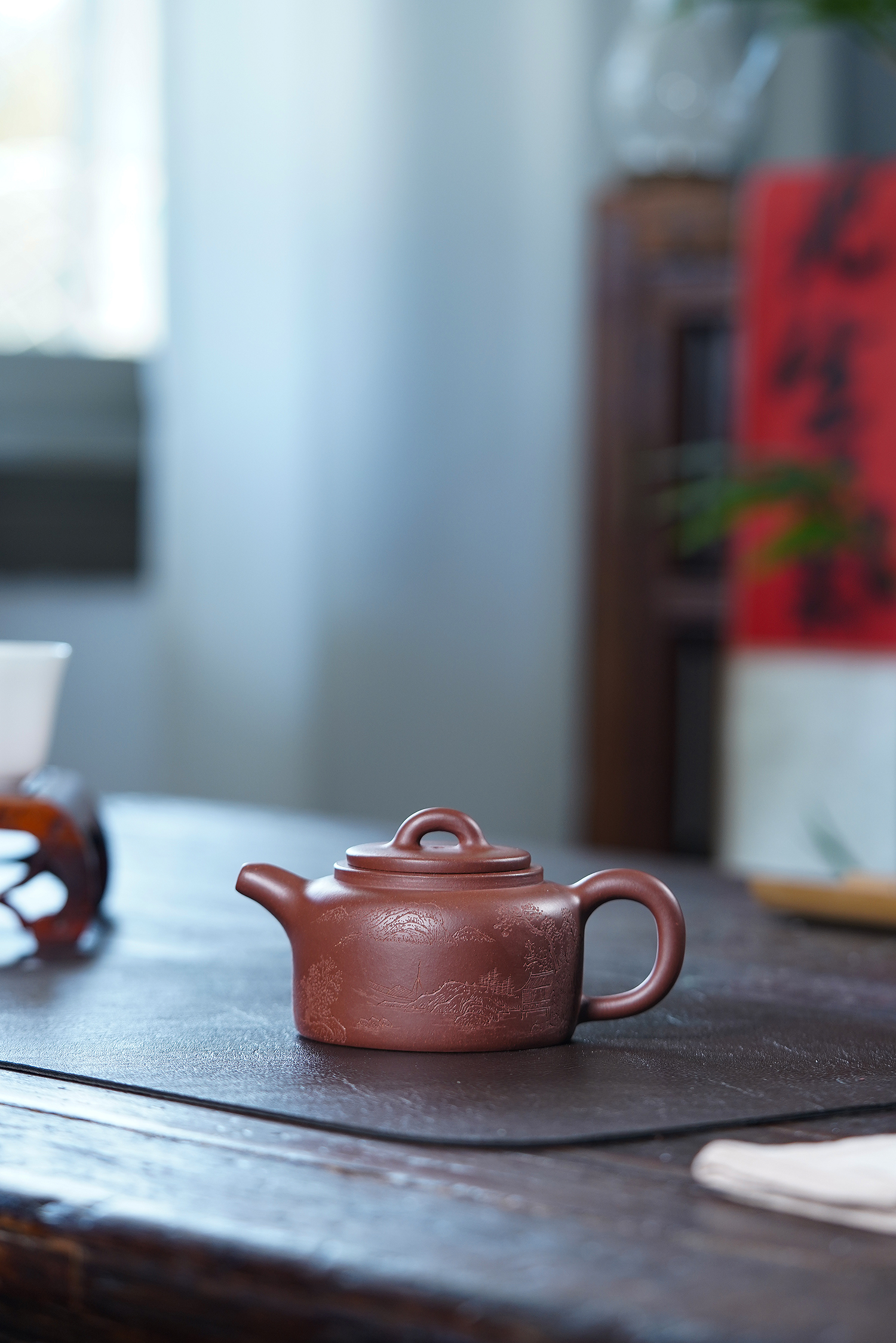 【禅砂居】曼生井栏壶_200cc_红棕泥_全手工_宜兴紫砂壶手工茶壶