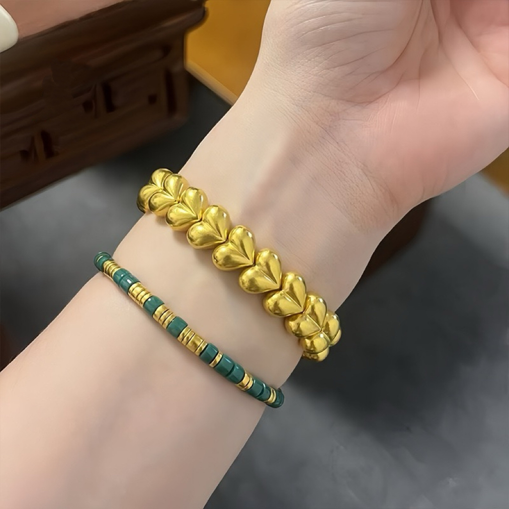 铜合金手链 金店同款屁桃爱心转运珠手链女时尚个性简约手串