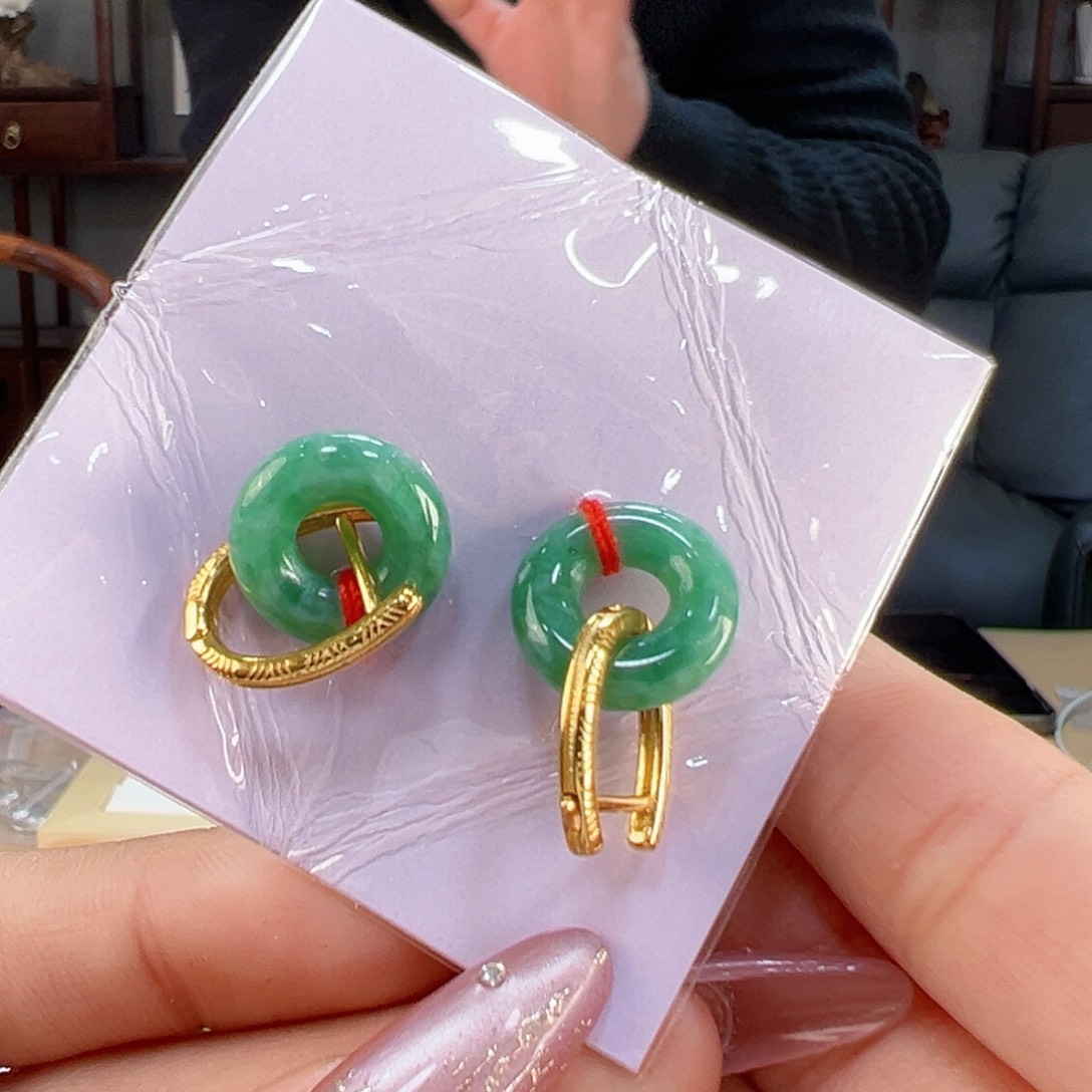 翡翠耳饰银S925镶嵌耳环49