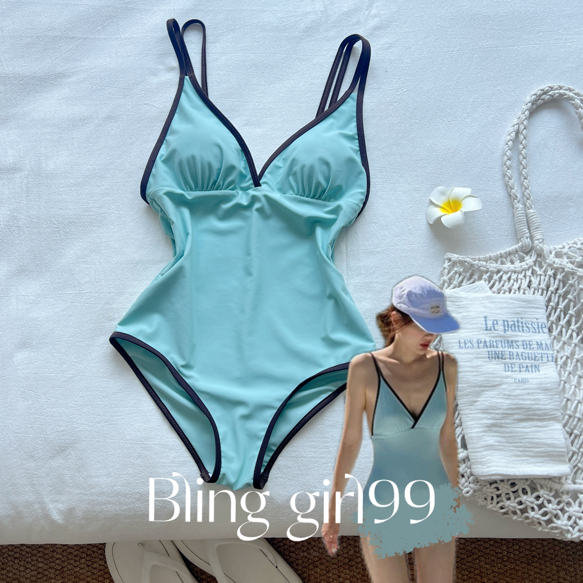 【奶皮薄荷】韩系ins高级感泳装三角网红风夏显瘦遮肚露背温泉泳衣