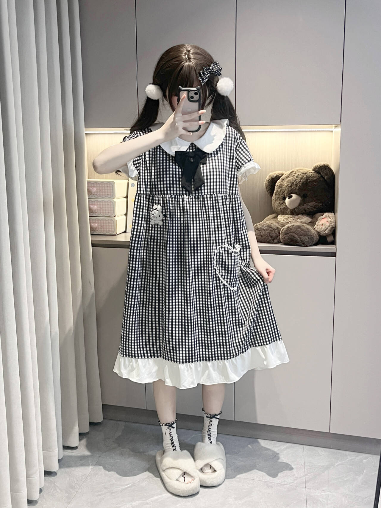 原创！【米菲兔】小飞袖纯棉带胸垫睡裙女卡通甜妹软萌夏季新款