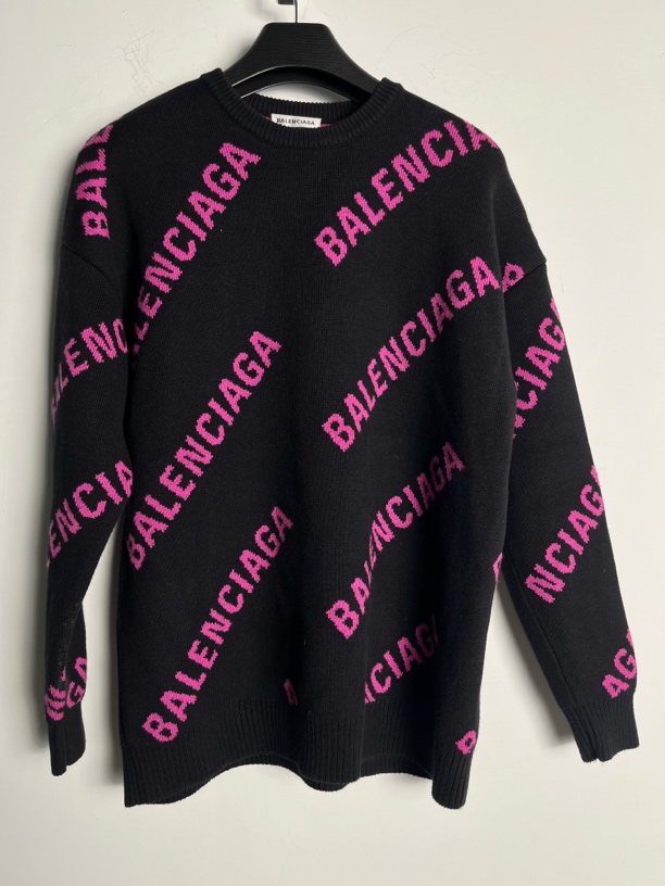 未使用 Balenciaga/巴黎世家 XS*1/黑粉弹幕针织毛衣/05693/JP