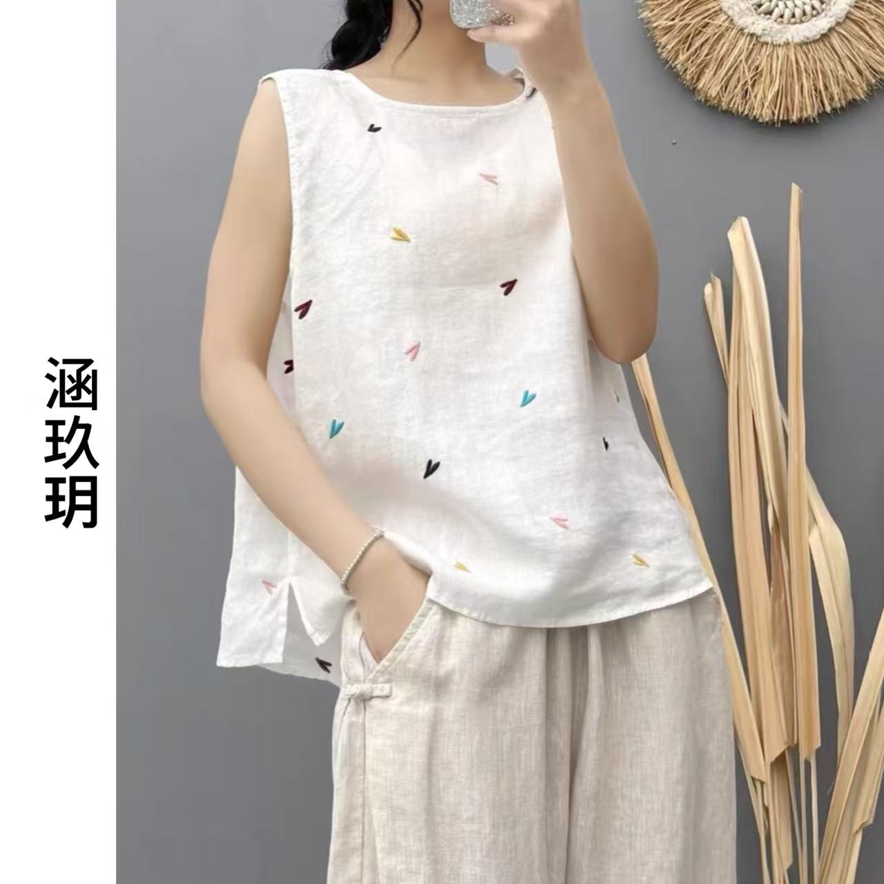 涵玖玥▪100%双雨露汉麻【爱在西元前】别致刺绣上衣梵-2007