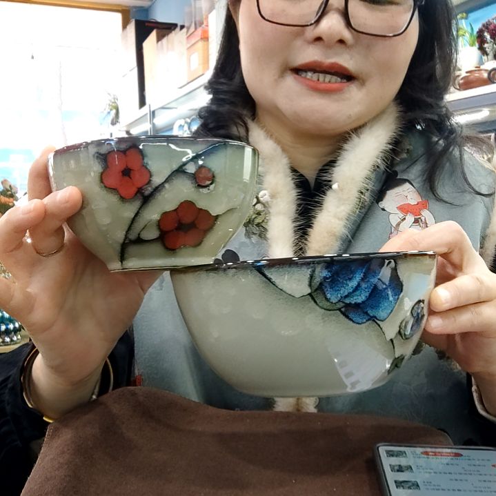 瓷片小可陶瓷高温釉下彩一组米饭碗面碗各一只