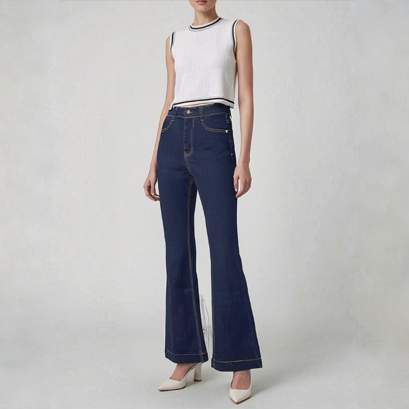 春秋复古高腰弹力修身喇叭裤