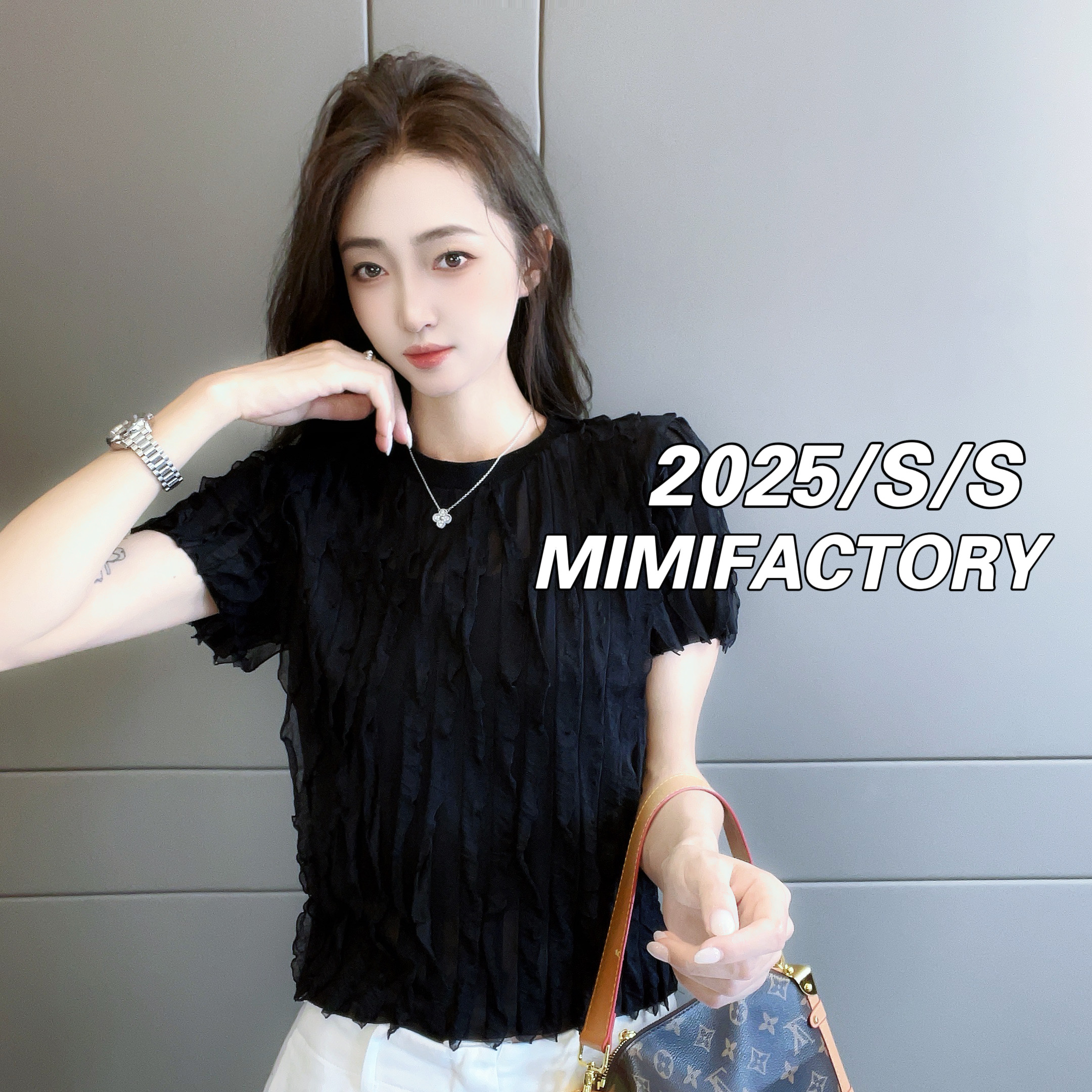 芈芈2025夏季新款 立体荷叶圆领短袖T恤女百搭显瘦上衣4259#