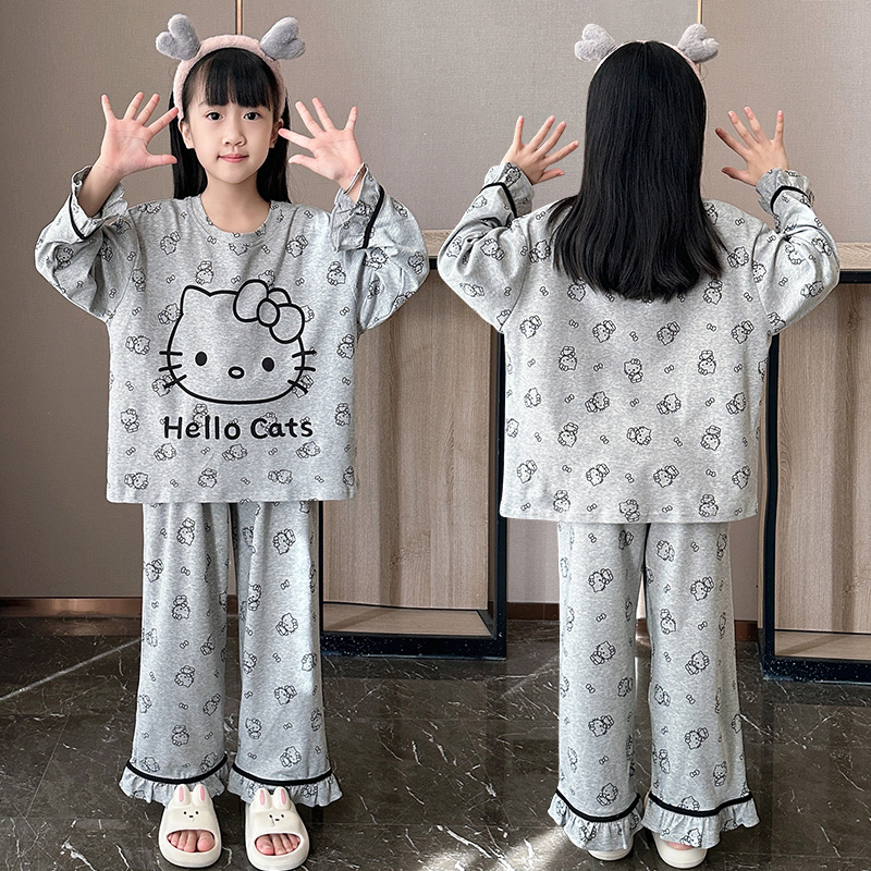 2025新款女童睡衣春秋季长袖纯棉套装中大童女孩大耳狗洋气家居服