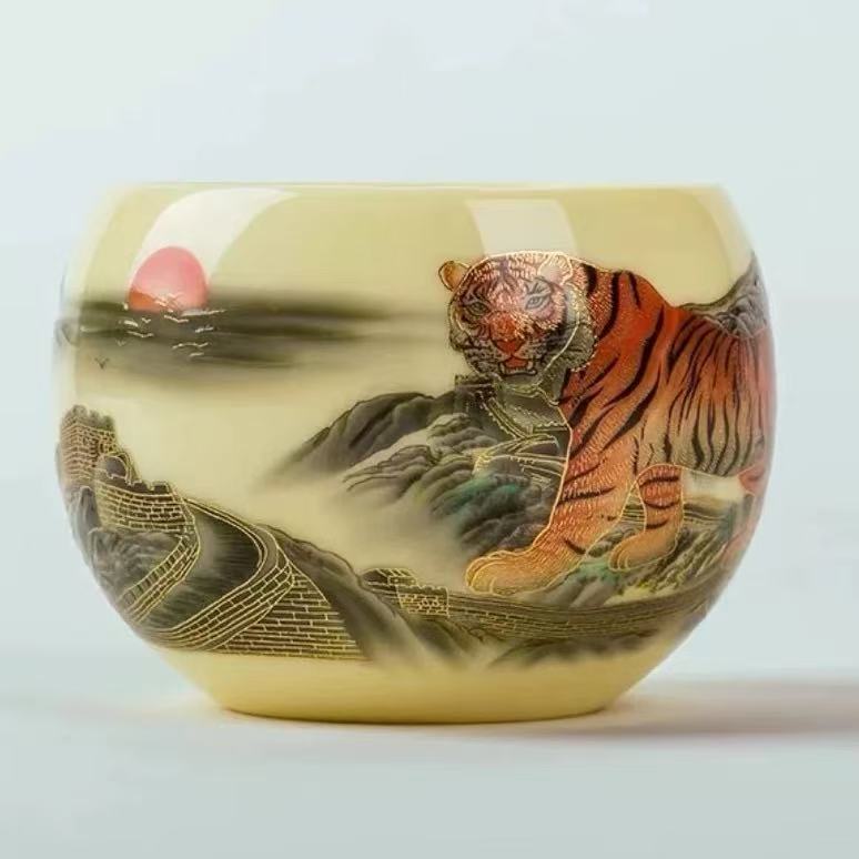 虎啸山河黄龙蛋茶杯