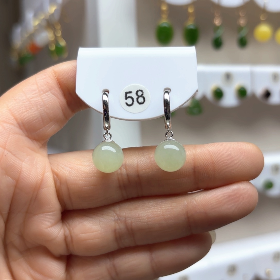 和田玉耳饰银S925镶嵌