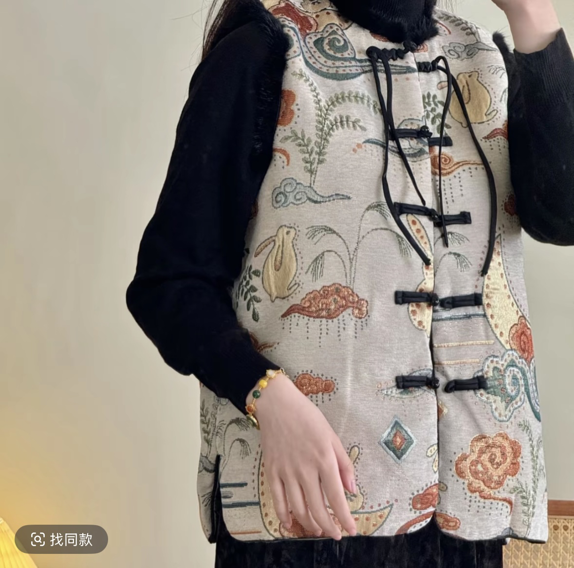 新中式加棉加厚水貂毛刺绣马甲