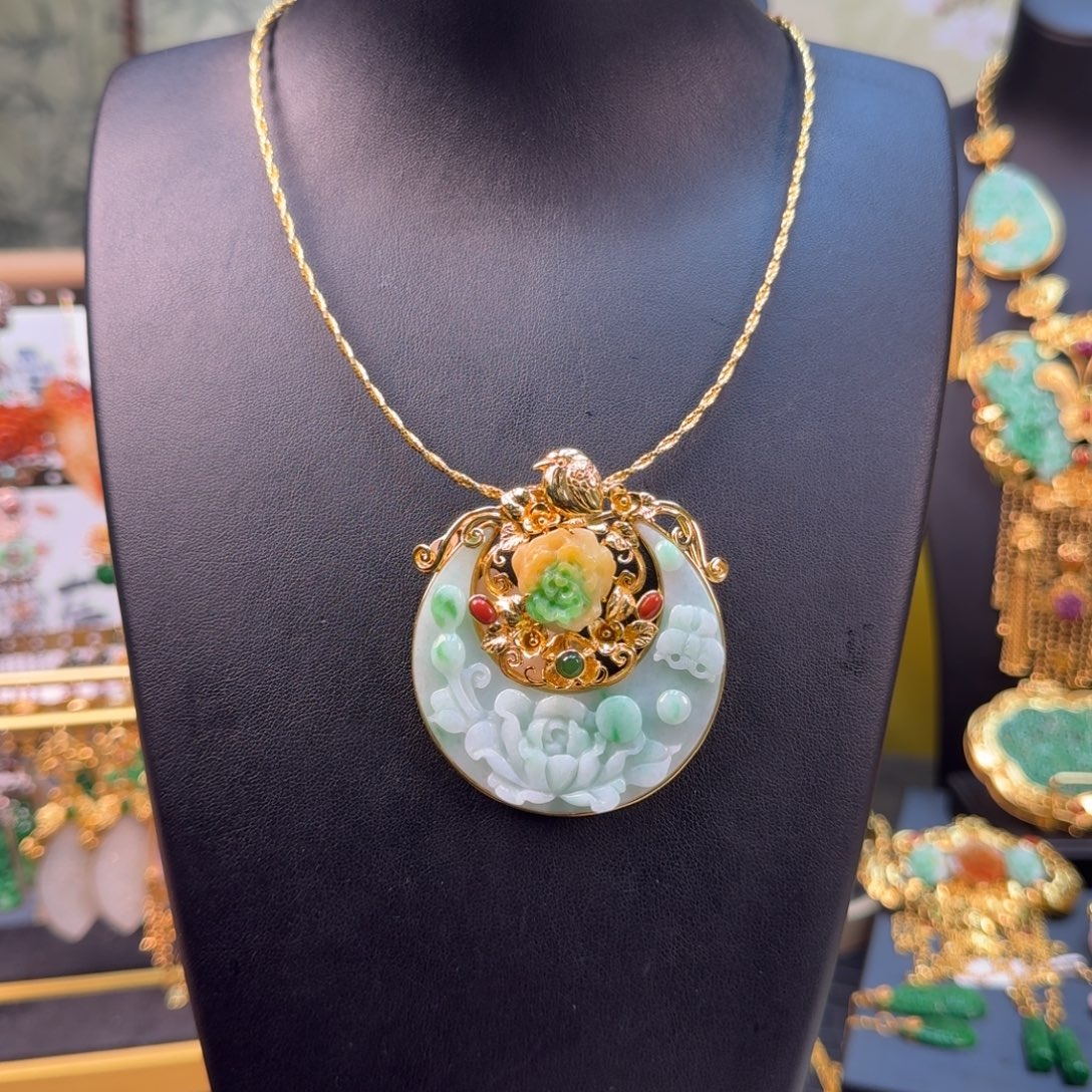 翡翠银S925镀金镶嵌吊坠(不含链)