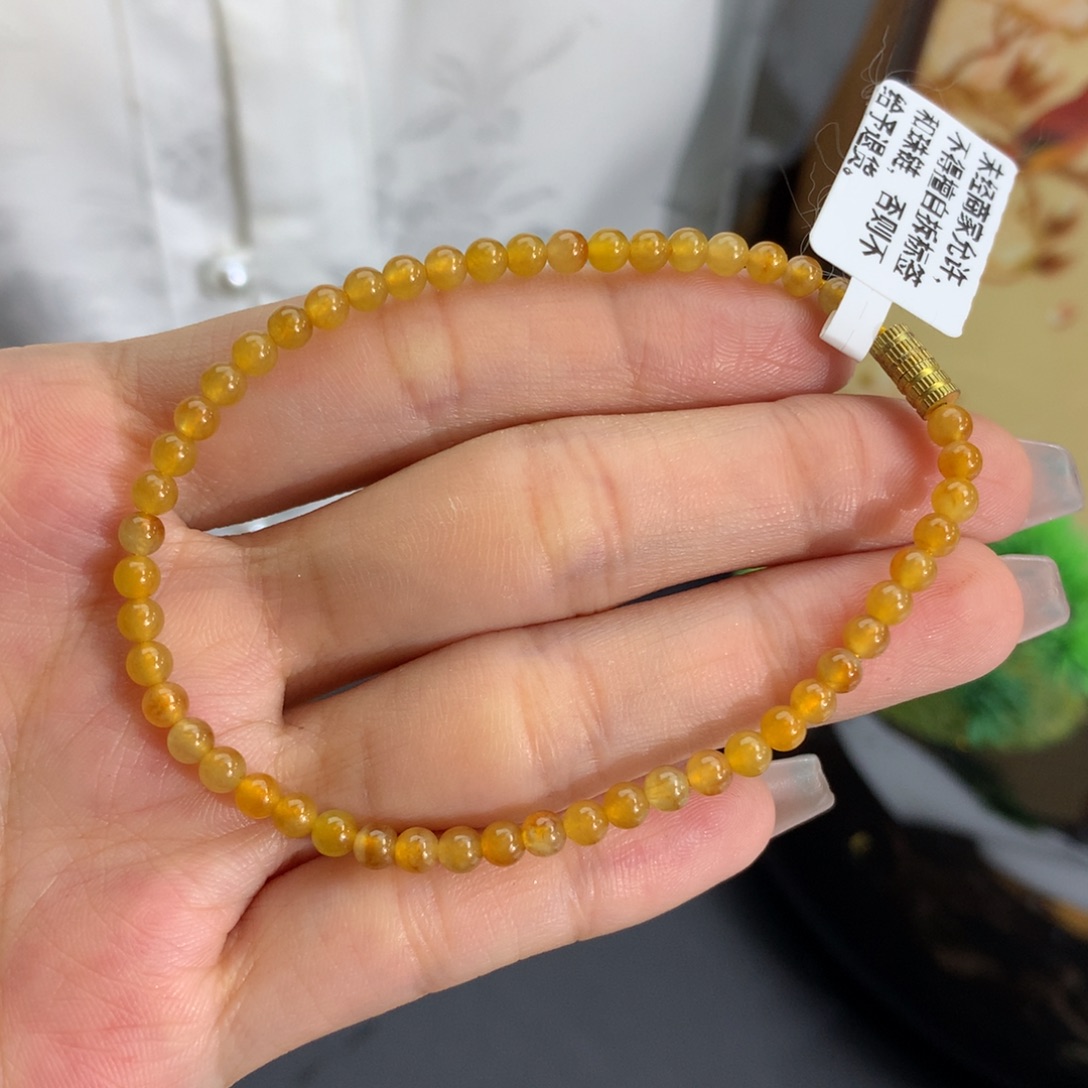 未镶嵌手链翡翠卡3.6冰胶黄翡小米手串