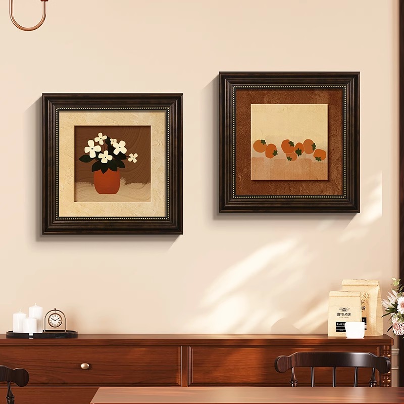 法式中古风餐厅背景墙挂画小众艺术客厅大白墙装饰客厅背景墙挂画