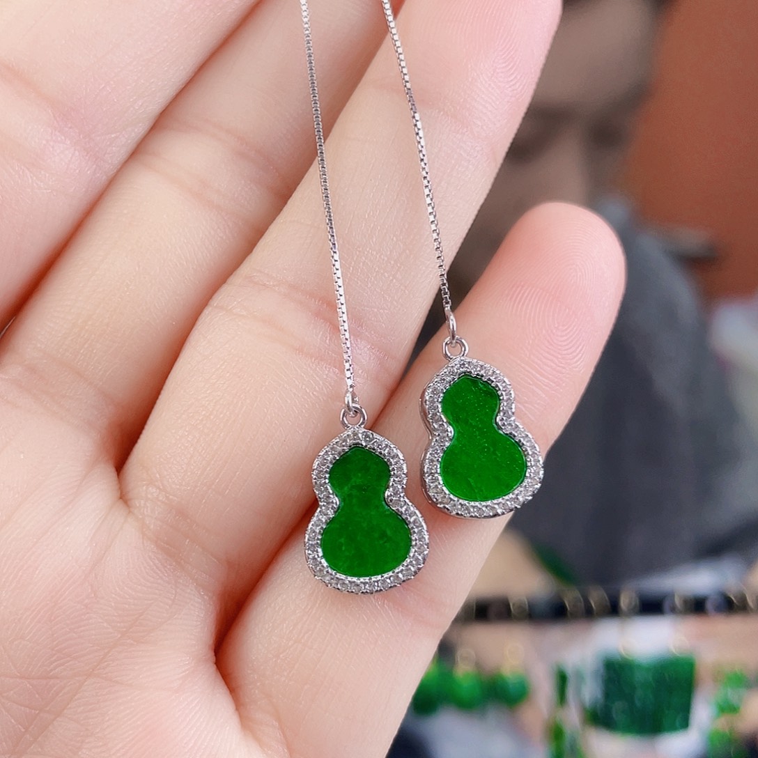 翡翠银S925镶嵌耳饰