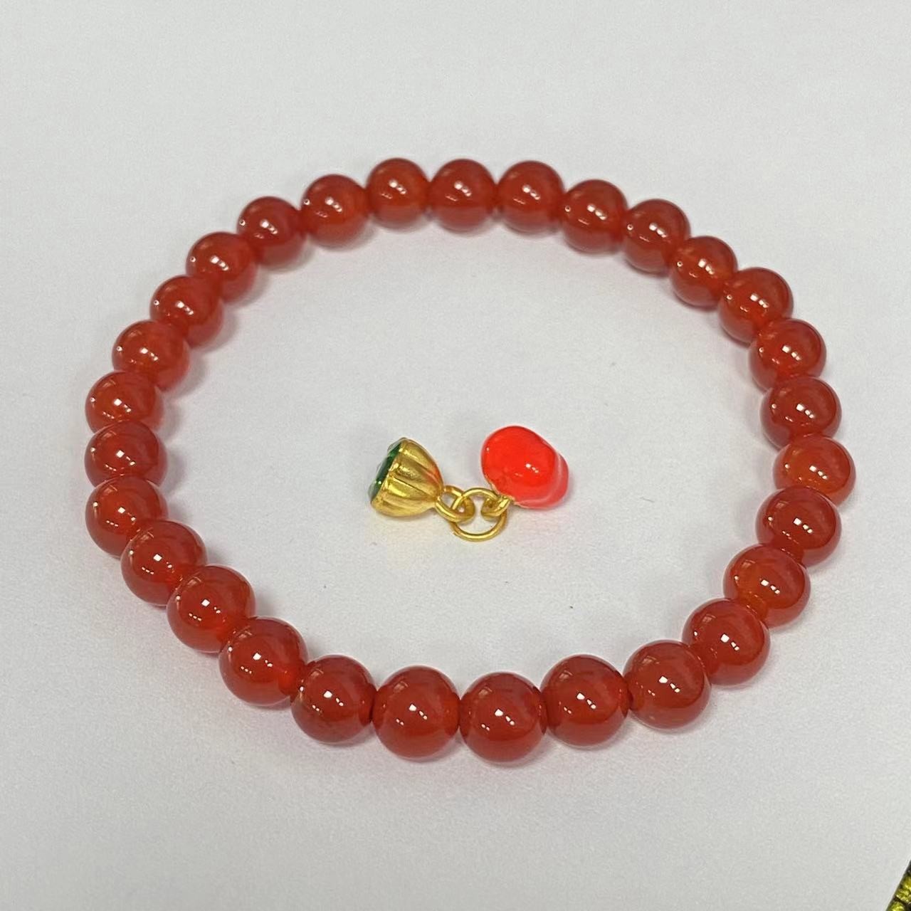 足金999莲蓬柿子好事连连玛 瑙手串@@A287