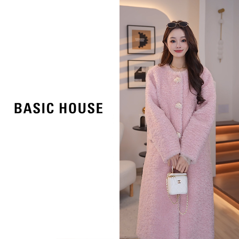 Basic House/百家好2025新款抗寒羊羔毛外套B1294B5B842（衣长100）