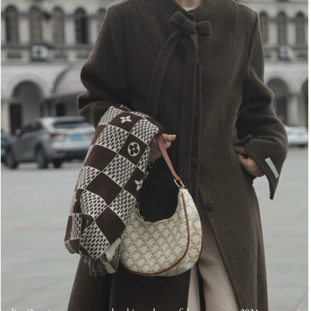 蝴蝶结羊绒外套秋冬轻奢复古翻领经典时尚长款双面